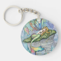 Colourful Mermaid and Carp Fish Fantasy Art key chains