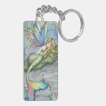 Colourful Mermaid and Carp Fish Fantasy Art key chains