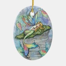 Colourful Mermaid and Carp Fish Fantasy Art Christmas Tree Ornament
