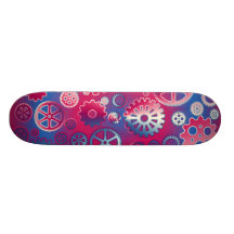 Colourful metallic gears skate board deck