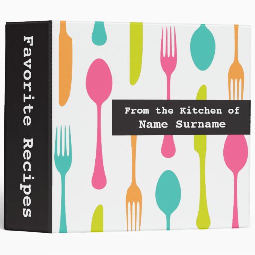 Colourful modern cutlery recipes binder / organize