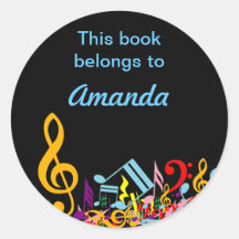Colourful Musical Notes Bookplate Stickers