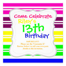 Colourful Neon Rainbow Stripes Vibrant Bold Patter Custom Invitations