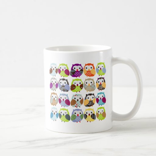 Colourful Owl Pattern Coffee Mugs