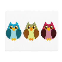 Colourful Owl Trio Postcard