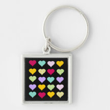 Colourful pastel hearts pattern key chain