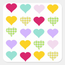 Colourful pastel hearts pattern square sticker