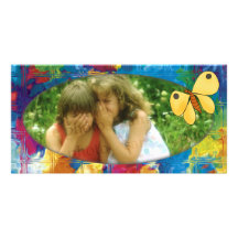Colourful photo frame with butterfly photo greeting card
