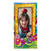 Colourful photo frame with flowers picture card