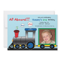 Colourful Photo Train Birthday Invitation