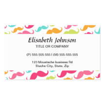 Colourful pink aqua trendy funny moustache pattern business card