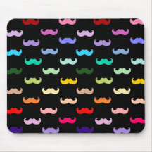 Colourful Rainbow Moustache pattern on black Mousepad