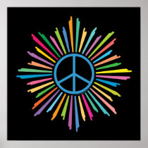 Colourful Rays Surround Peace Sign