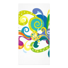 COLOURFUL RETRO DIGITAL SWIRLS FLOWERS CIRCLES STA PERSONALIZED PHOTO CARD