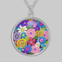 Colourful retro flowers necklace. necklaces