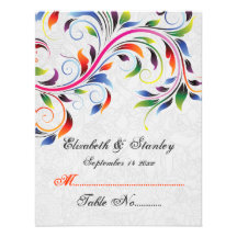 Colourful scroll leaf on grey wedding place card invitations
