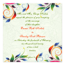 Colourful scroll leaf, pale lime wedding invitatio