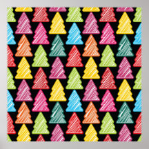 Colourful Sketchy Christmas Trees Poster
