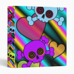 Colourful Skulls with Hearts 3 Ring Binder