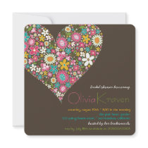 Colourful Spring Flowers Heart Bridal Shower Invit