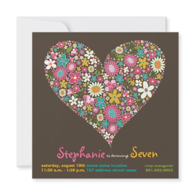 Colourful Spring Flowers Heart Love Birthday Invit by fatfatin_design