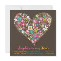 Colourful Spring Flowers Heart Love Birthday Invit