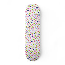 Colourful star pattern white girly skateboard