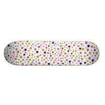 Colourful star pattern white girly skateboard