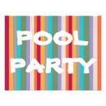 colourful stripes pool party invitation