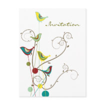 Colourful Summer Bird and Swirl Invitation Postcar