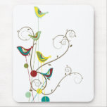 Colourful Summer Bird and Swirls Mousepad