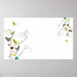 Colourful Summer Bird and Swirls Poster