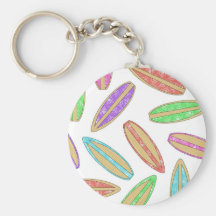 Colourful Surfboard Print Bamboo & Hibiscus Flower Key Chains