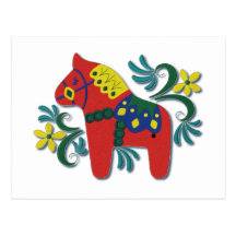 Colourful Swedish Dala Horse Post Card