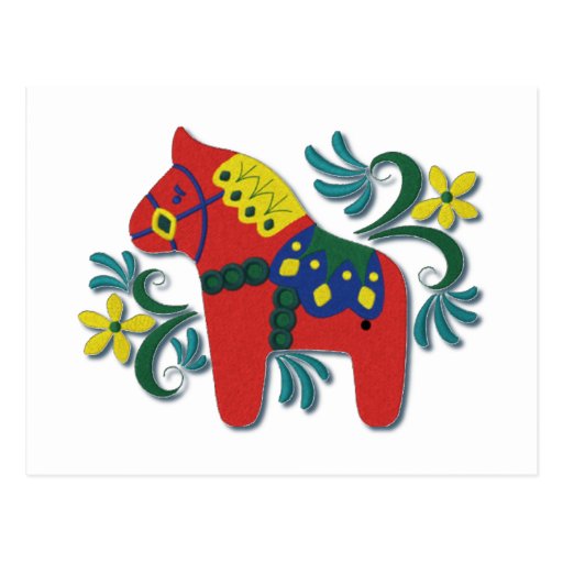 Colourful Swedish Dala Horse Post Card