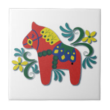 Colourful Swedish Dala Horse Ceramic Tile