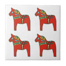 Colourful Swedish Dala Horses Tile