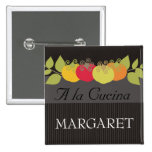 Colourful tomatoes basil chef catering name tags buttons