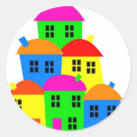 Colourful Village Round Stickers