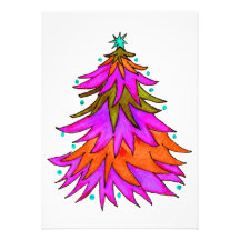 Colourful Watercolor Christmas Tree Personalized Invites