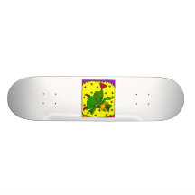 Colourful witch on broom skate deck