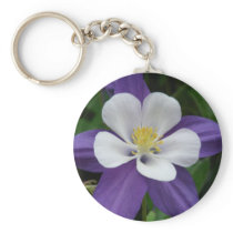 Columbine Purple and White Flower Keychain