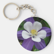 Columbine Purple and White Flower Keychain
