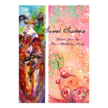 COLUMBINE ,Sweet 16 Masquerade Party,pink gold Custom Invite