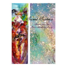 COLUMBINE Sweet Sixteen Masquerade Party,blue gold Personalized Invitations
