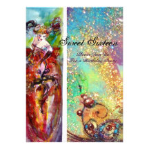 COLUMBINE Sweet Sixteen Masquerade Party,blue gold Personalized Announcements