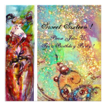 COLUMBINE,Sweet Sixteen Masquerade Party,red blue Announcements