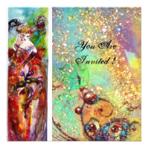 COLUMBINE,Sweet Sixteen Masquerade Party,red blue Invitations