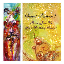 COLUMBINE,Sweet Sixteen Masquerade Party,yellow Personalized Invites
