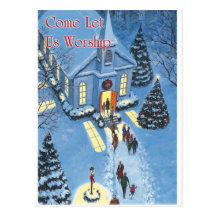 Come Let Us Worship Christmas Church Postcard